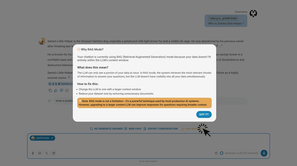 Chatbot page RAG mode