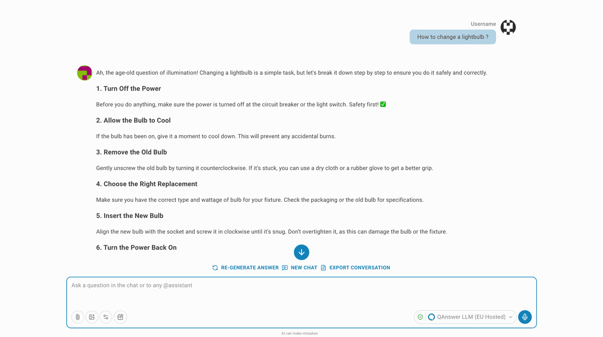 QAnswer LLM Chat interface showing a conversation with sources