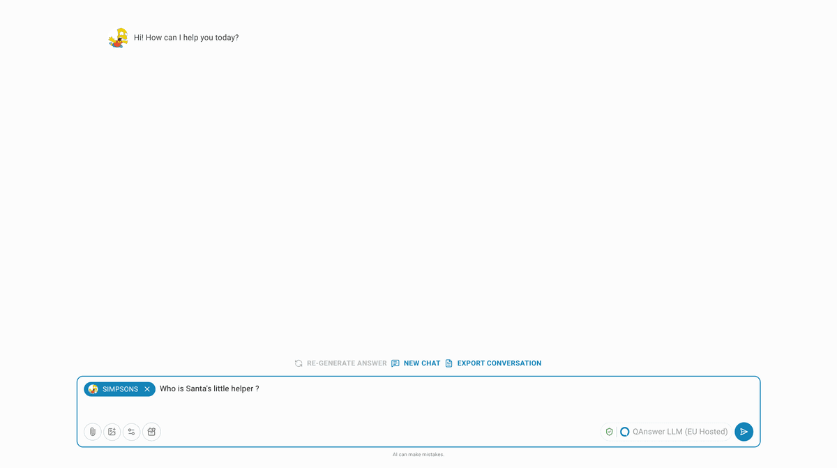 Chatbot page with AI Assistant selected and question