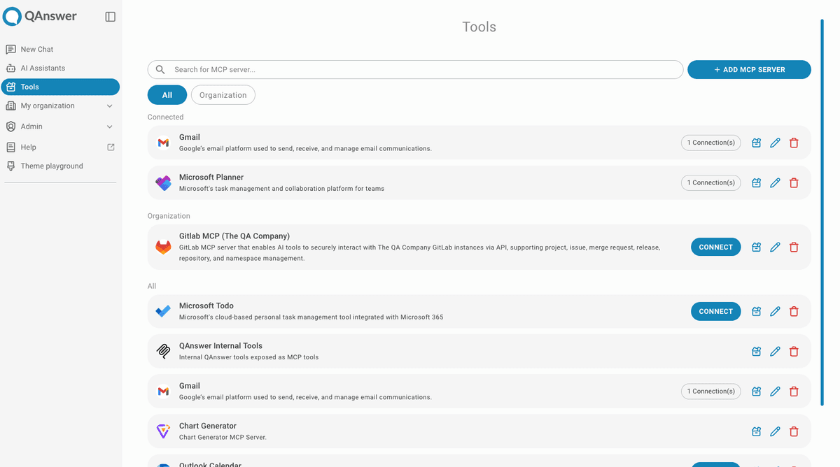 QAnswer MCP tools list in Claude