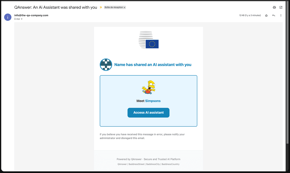 Example of a notification email
