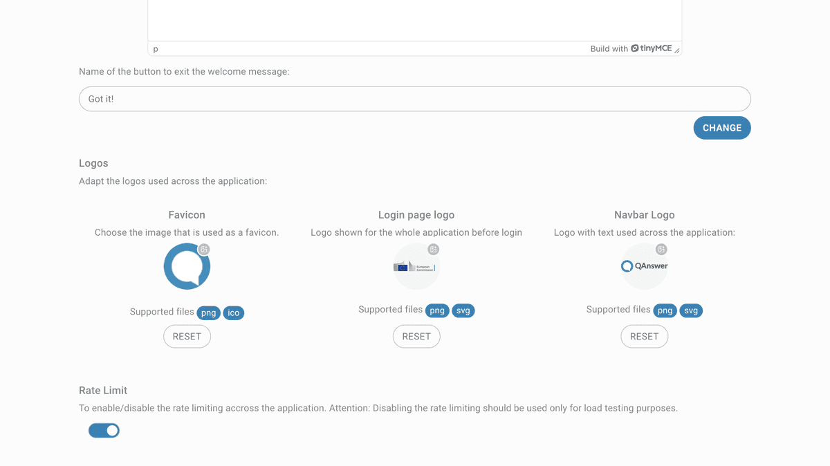 admin config logos and rate limit