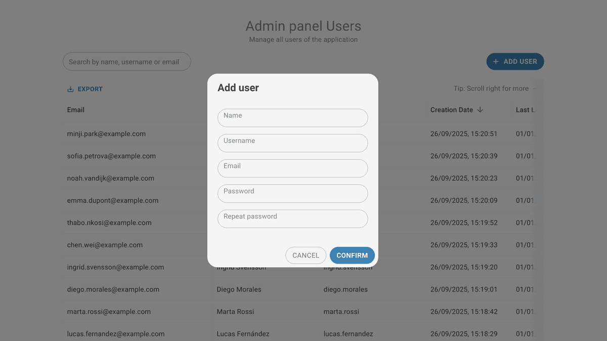 admin page add user