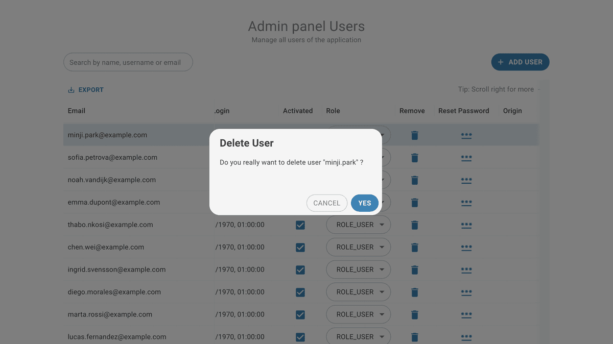 admin page delete user