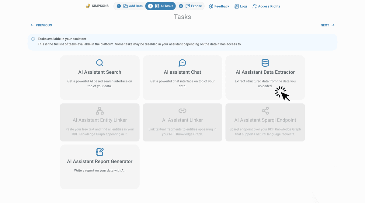 AI Tasks Menu choose Data Extractor