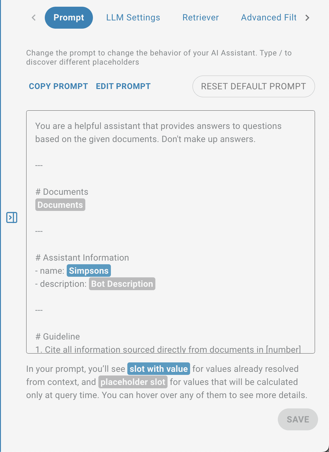 AI Task prompt settings