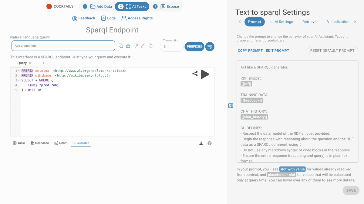 Sparql pages settings Prompt settings