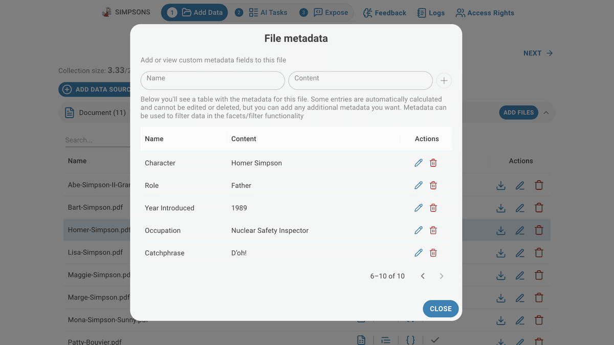 metadata list
