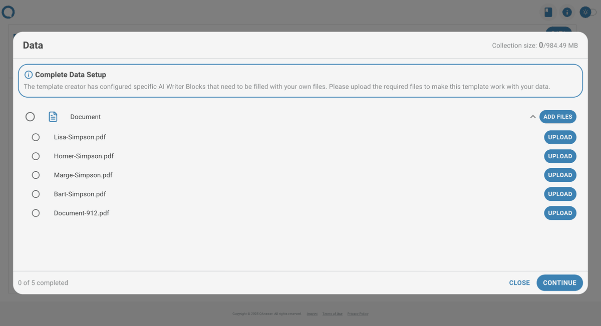 Upload required files onboarding