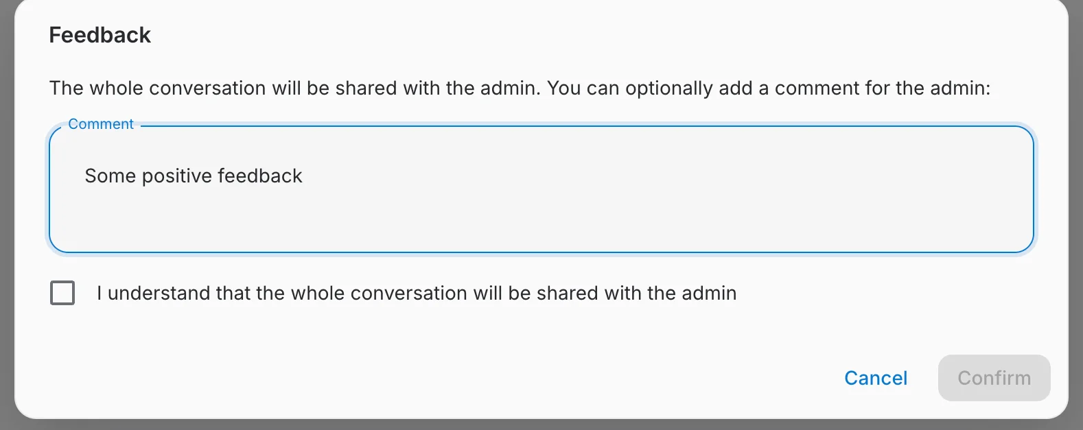 Chatbot page with AI Assistant feedback