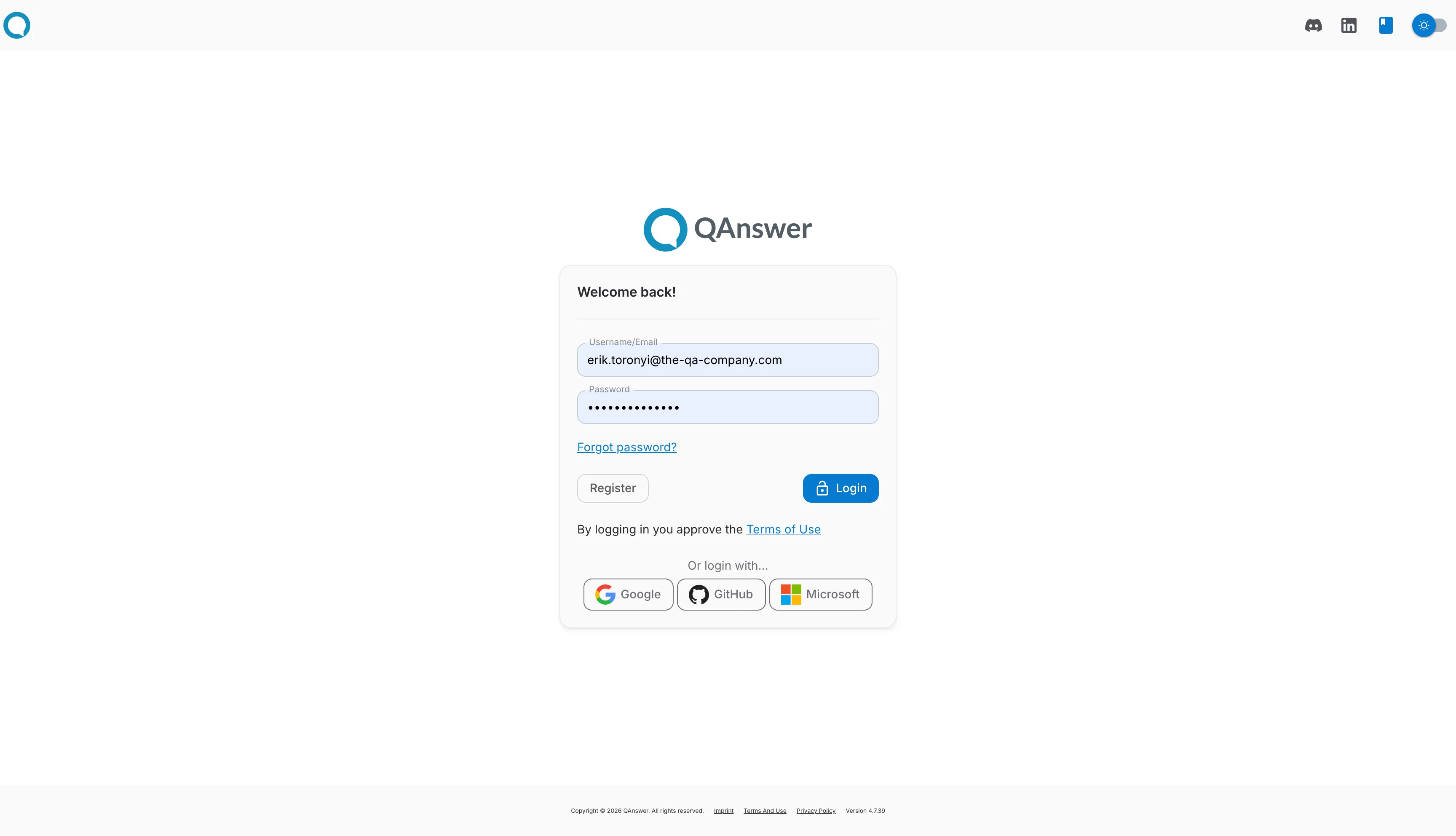 Login page showing OAuth provider buttons