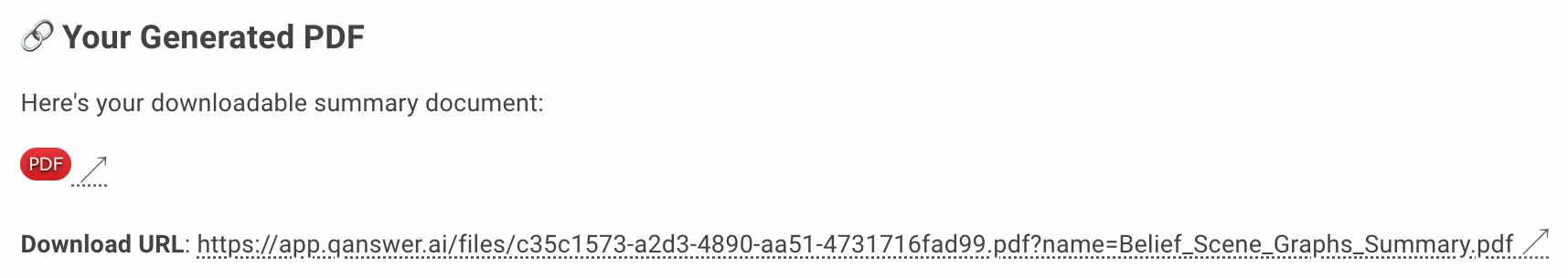 A generated document returned as a downloadable file in the chat