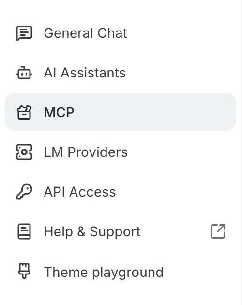 The left navigation with the MCP entry highlighted