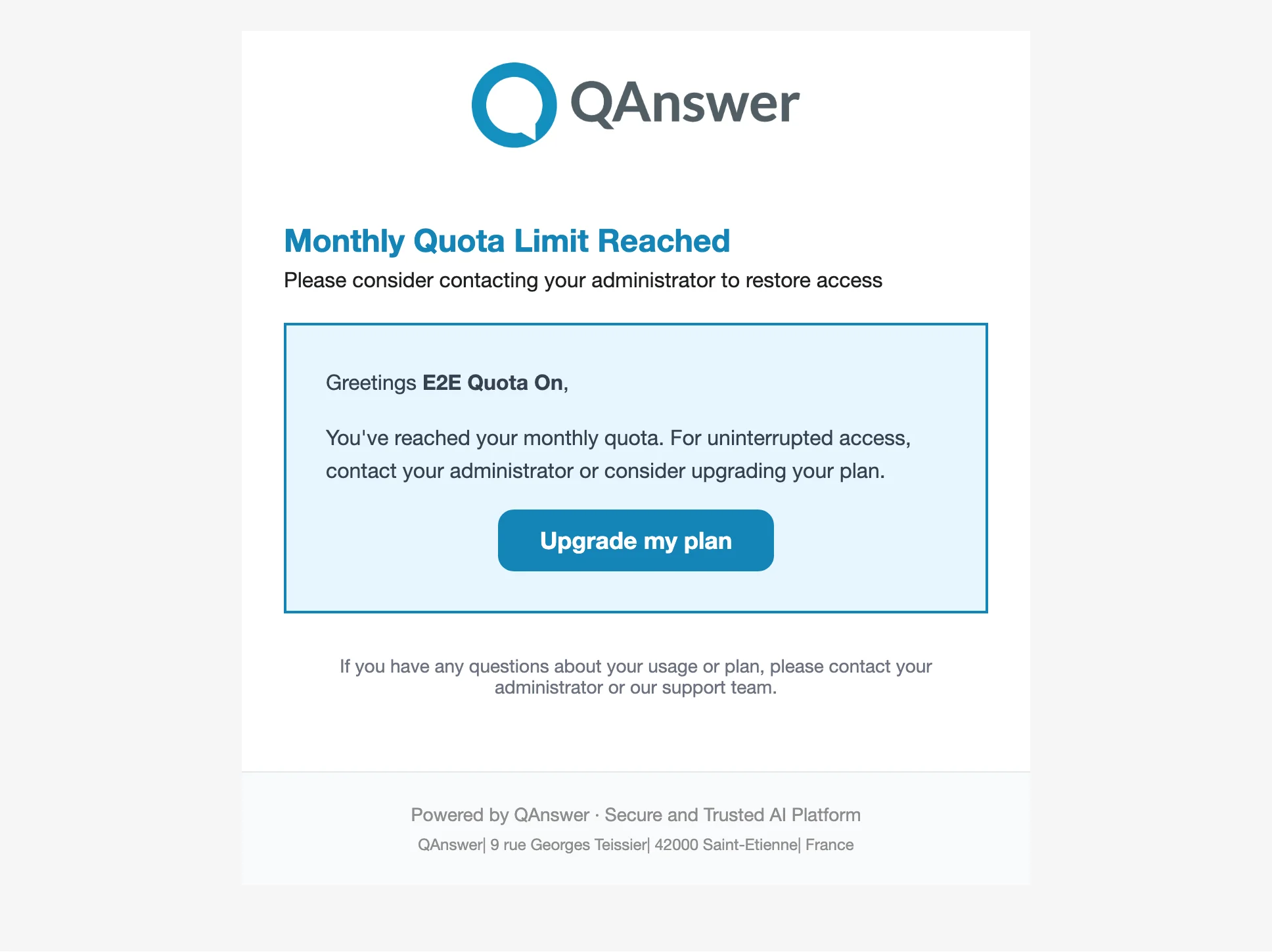 Example of a notification email