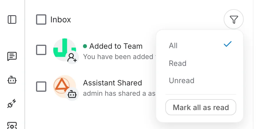 Notification filter popover