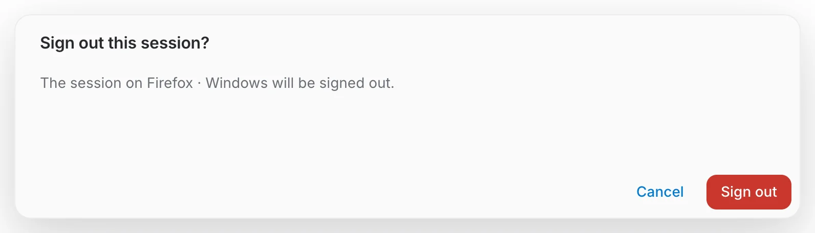 The confirmation before signing out one session
